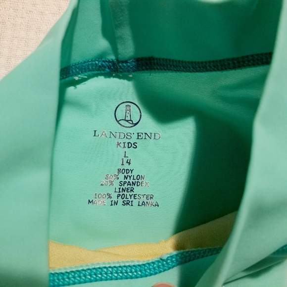 Lands End girls size 14 2 tone teal rashguard with dolphin applique - Picture 3 of 5